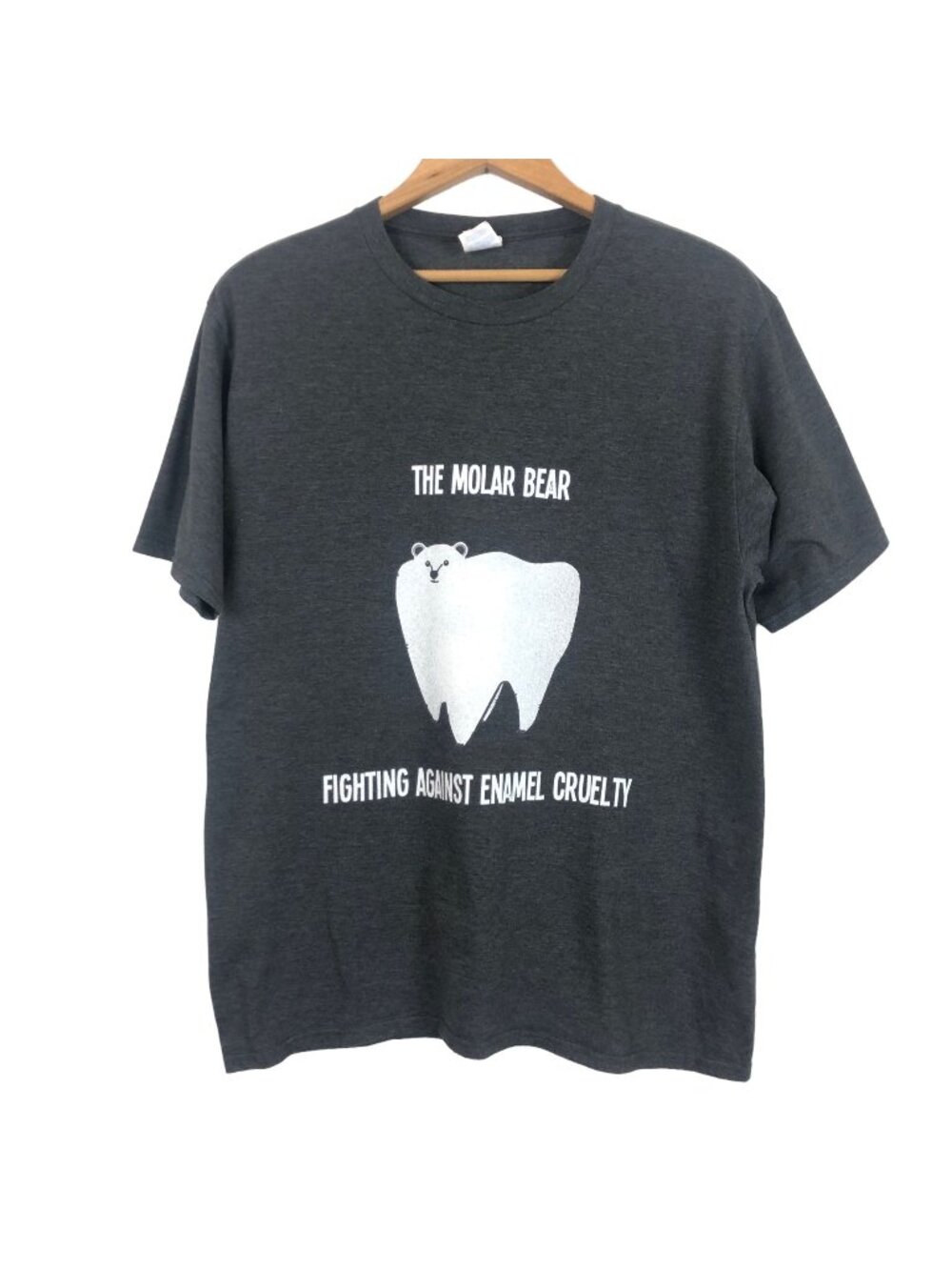 Funny Dentist Women's SS Tee Sz Large Molar Bear Fighting Against Enamel Cruelty